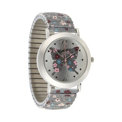 Ladies silver butterfly dial watch